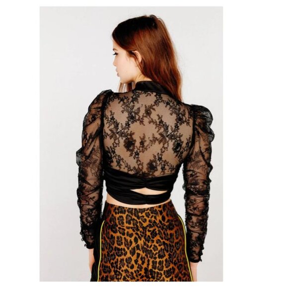 For Love & Lemons FARRAH BUTTON-UP BLOUSE Black Lace sz: xs - Picture 2 of 11